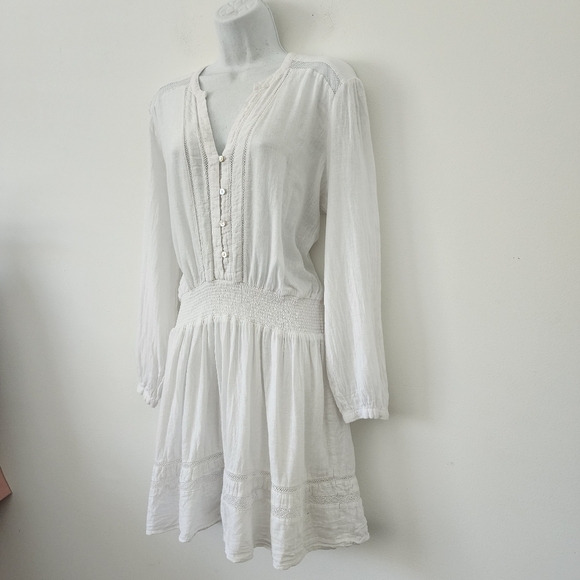 Rails Jasmine Smocked Waist Long Sleeve Linen Blend White Dress Size Large - Picture 10 of 16